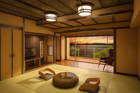Japanese & western guest room with a private open air bath