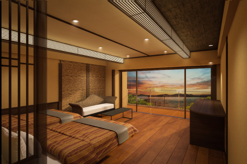 Japanese & western guest room with a private open air bath